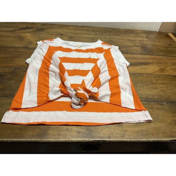 Anthropologie Maeve Tie Front Wrap Tee Size Small Orange and White Stripes - Picture 4 of 9